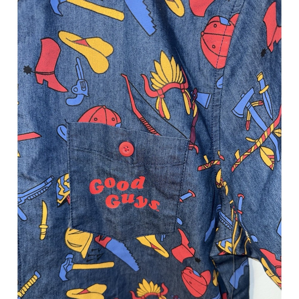 CHUCKY Men's Good Guys Child's Play Button Shirt Halloween NEW NWT Size L - Picture 2 of 6
